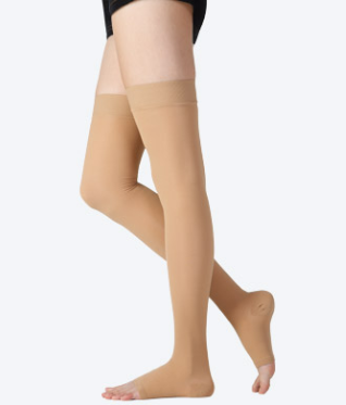 Thigh high compression stockings with silicone lace band (Open toe)