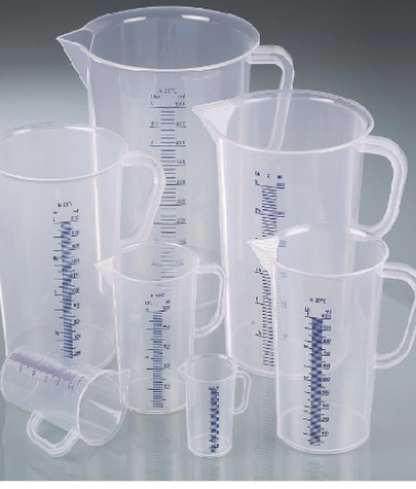 BEAKERS WITH BLUE PRINTED GRADUATIONS, WITH HANDLES,3000ml